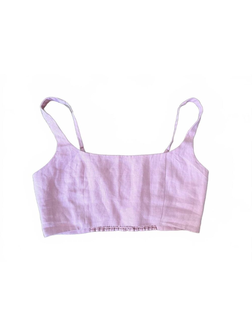 Reformation Linen Crop Top Size 4 Light Pink Square Neck Smocked Back Cami